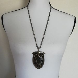 Brass Tone Large Owl Pendant Ructic Necklace